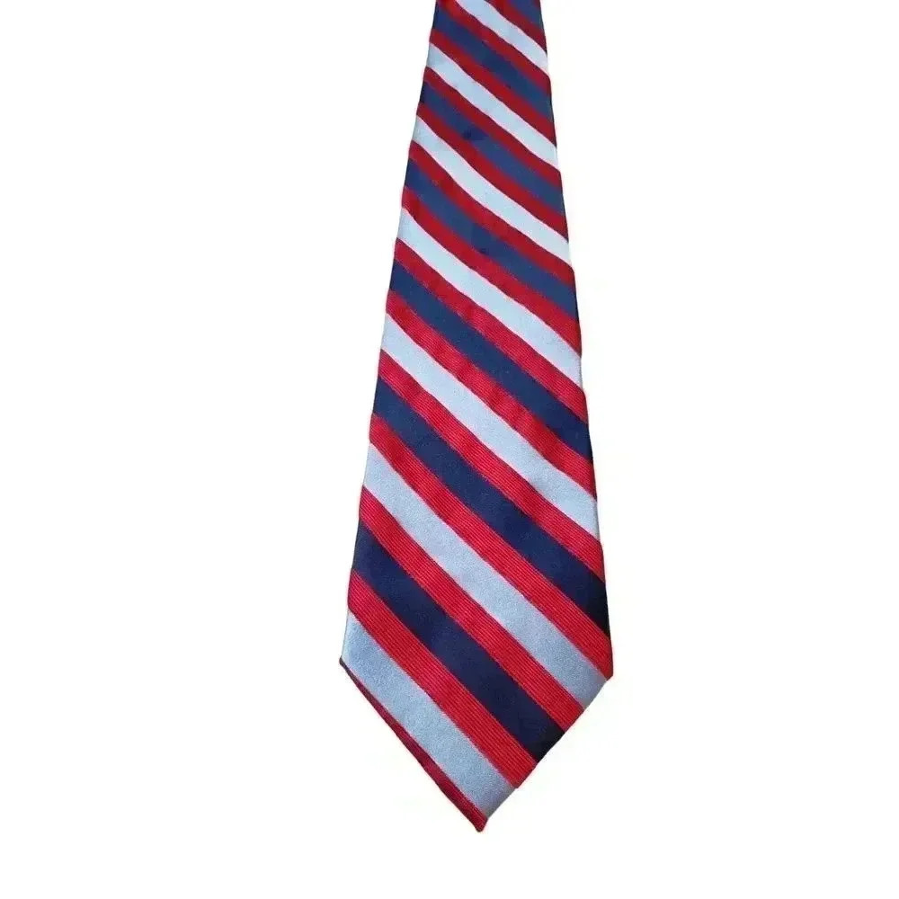 Stafford Neck Tie Blue/Red/Lt Blue Striped 100% Silk Mens Necktie